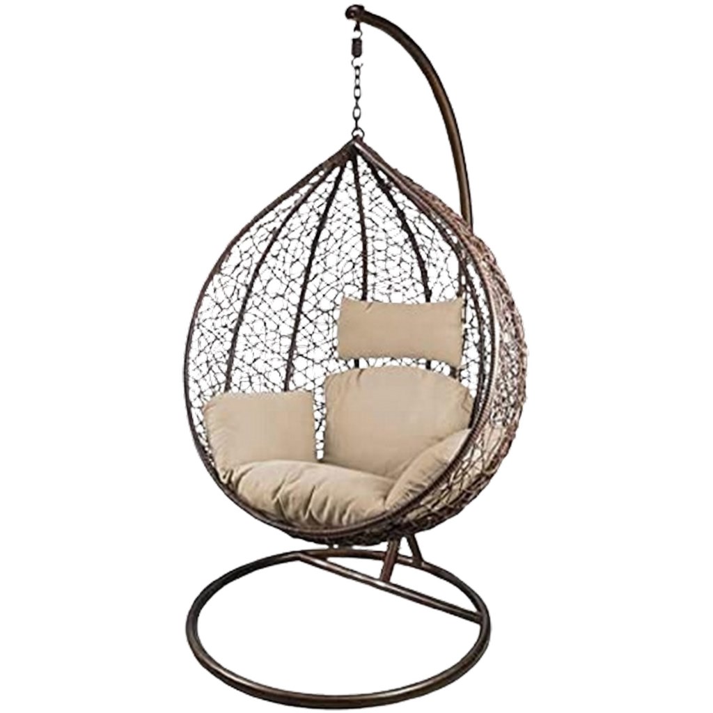 Iron and Rattan Single Hanging Chair Brown and Beige