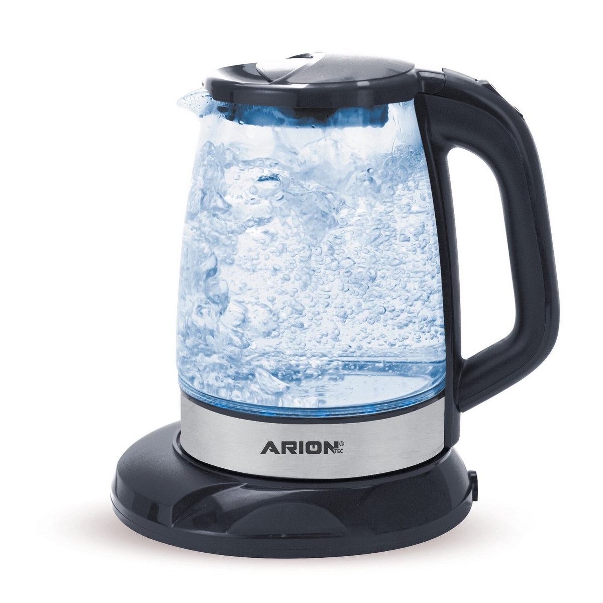 White Life Electric Kettle Pyrex Glass 1500W Black