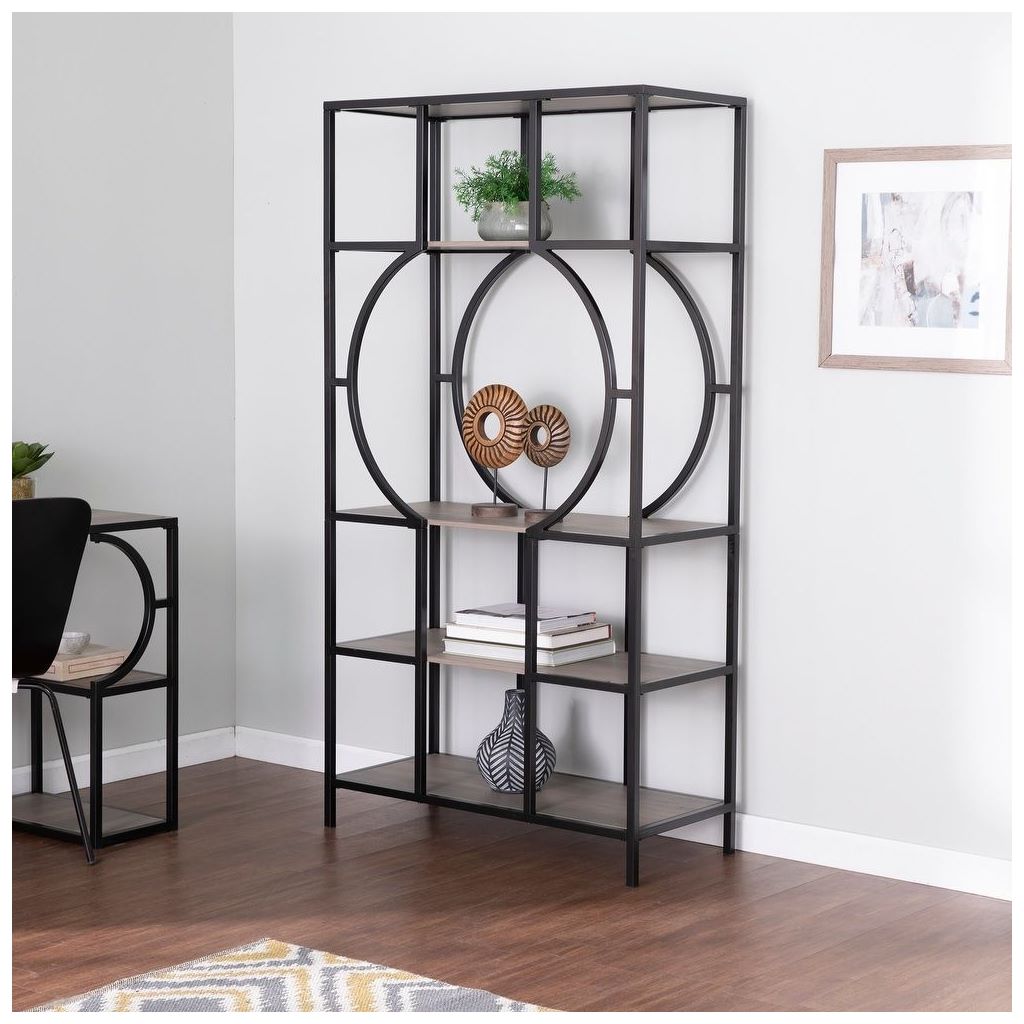 Mdf Wood and Iron Display Unit Black and Beige - 180 x 100 x 35 cm