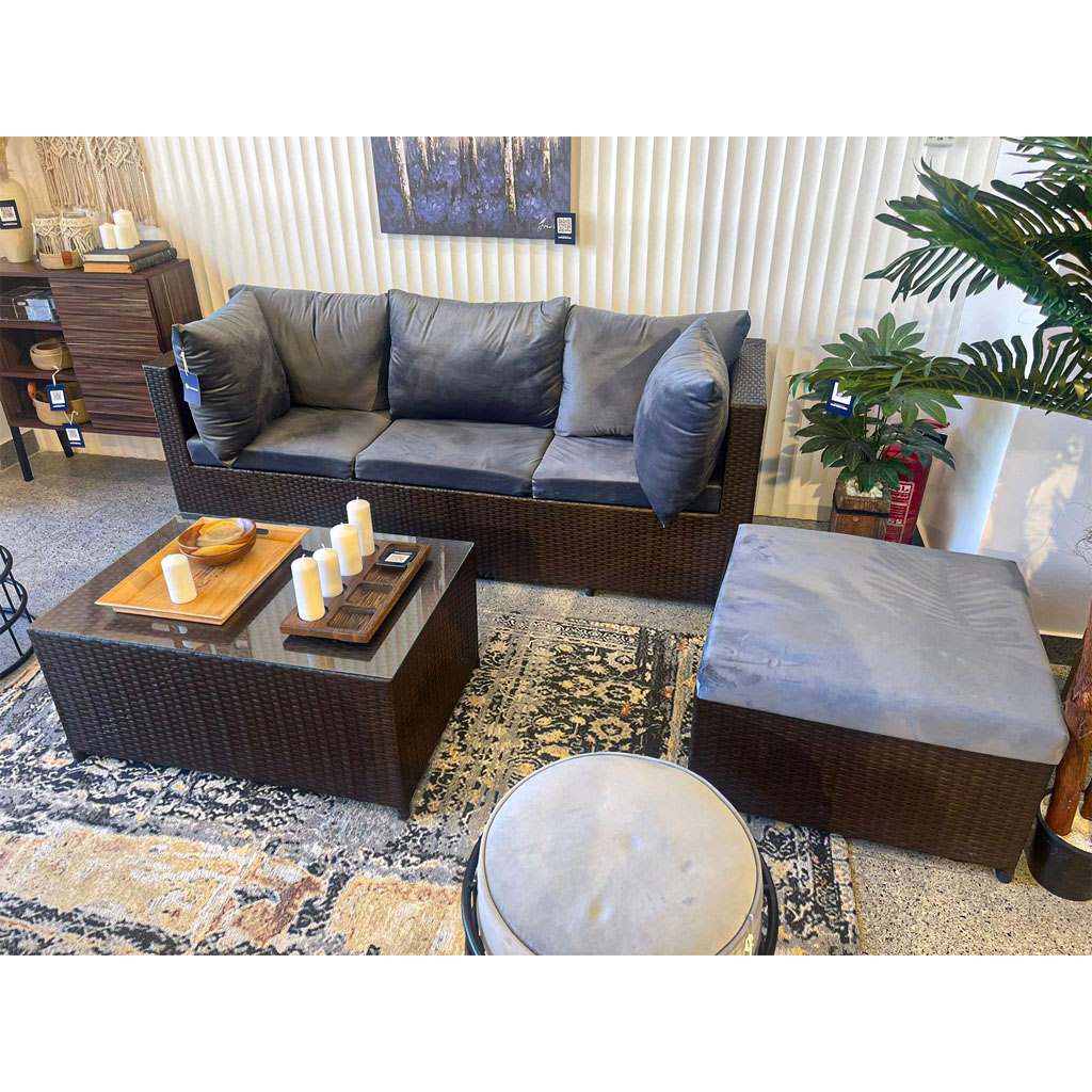 Plastic and Rattan Outdoor Set - Brown